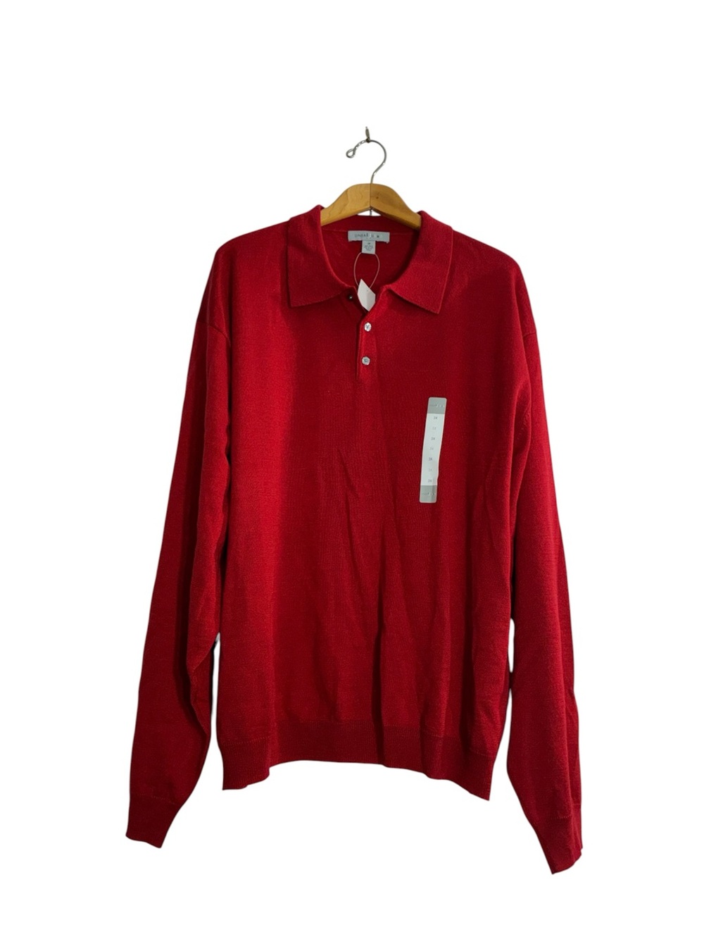 Men's V-Neck Polo Sweater in Red Wool Blend